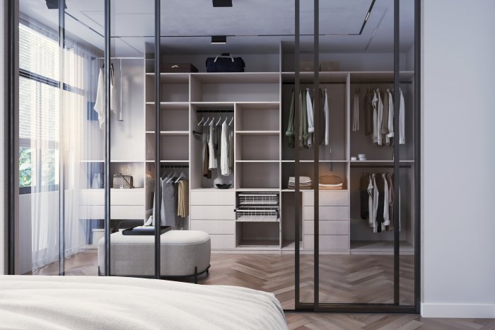 Walk-in šatník za sklom / Šatníky a posuvné dvere na mieru